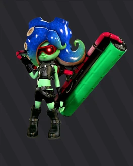 Artwork di un'Octoling Sanitizzata con il suo Octorullo.
