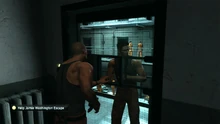 Sam Fisher and Jamie Washington exchange some equipment before the start of the mission before the distraction.