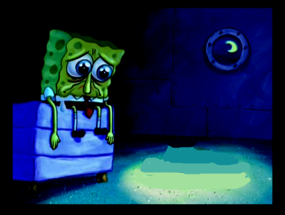 What following episode is this scene with a sad crying SpongeBob