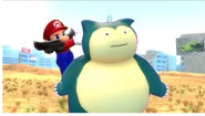 Snorlax gets angered as Mario slaps him.