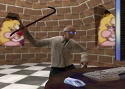 Dr. Kleiner in front of SMG4's computer in Ssenmodnar 6.64. His glasses have blue lenses.