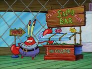 Mr. Krabs Standing Next To Salad Bar In The Krusty Krab