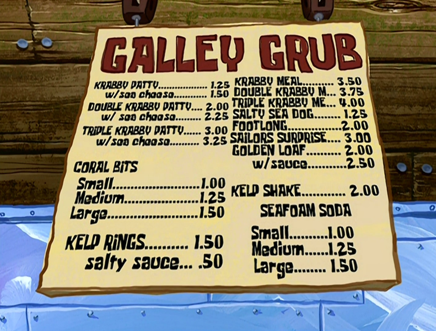 spongebob krusty krab menu