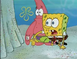 Patrick with a pink mouth.