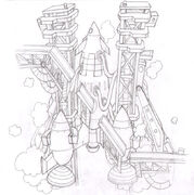 Concept art of a launch pad for a "space" level.