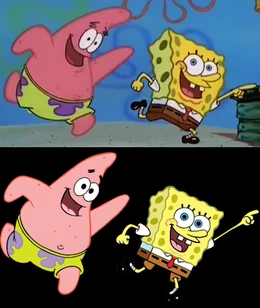 One of SpongeBob and Patrick's poses, with stock art that was based on it.