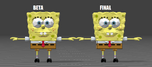 El modelo de Bob Esponja en Battle for Bikini Bottom (modelos temprano y final)