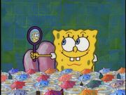 SpongeBob looking at himself through a mirror