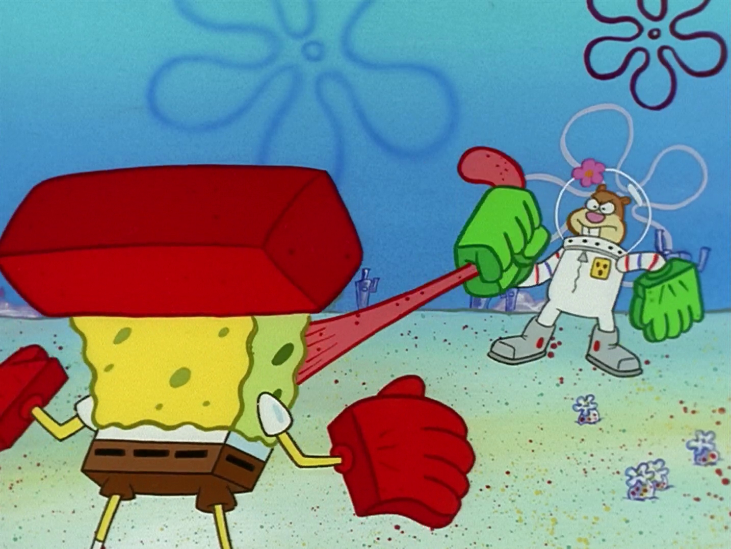 spongebob doing karate