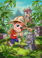 Concept art with Jimmy Neutron inspecting a ruin.