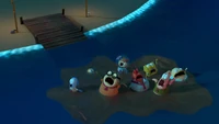 The campers fall in the lake.