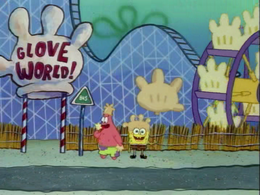 SpongeBob and Patrick at Glove World.