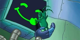 Karen kissing Plankton in the game .