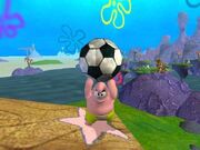 Screenshot with Patrick holding a soccer ball.