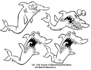 Shark with eyes popping out tattoo