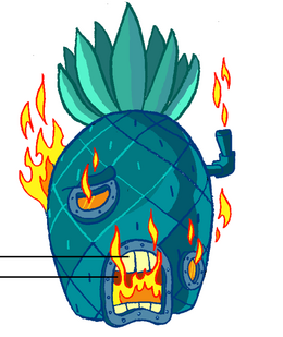 La casa de Bob Esponja en llamas.