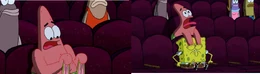 In one scene that the fish is sitting closer to SpongeBob's and Patrick's seat then in the next scene the fish is sitting farther to SpongeBob's and Patrick's seat.