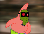 Patrick Wearing a Gas Mask