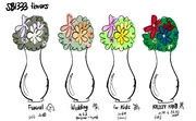 Sketches of various flower bouquets, each to be used in different settings found in the episode