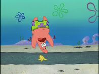 Patrick slipping over a banana peel