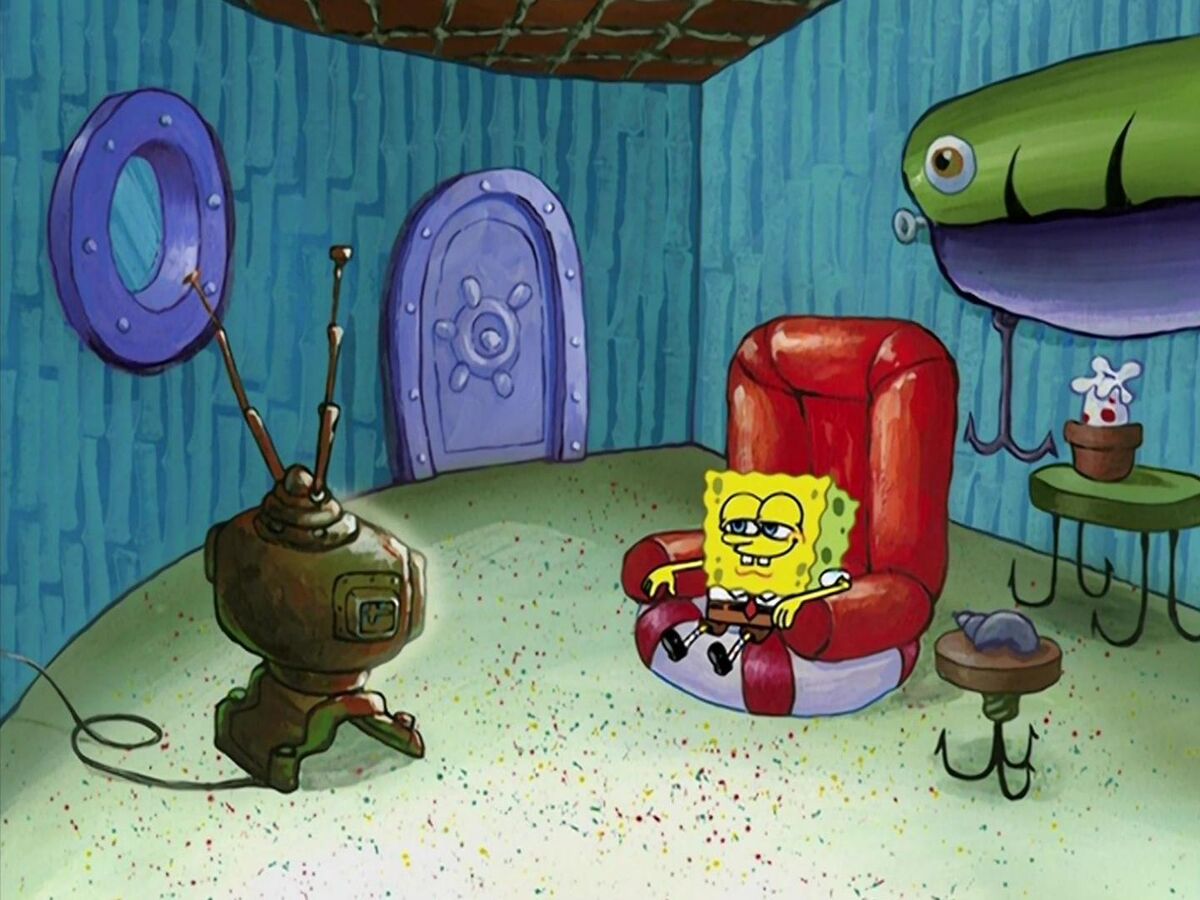 spongebob sitting on a chair