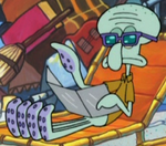 Squidward Wearing Sunglasses and Holding a Tanning Mirror