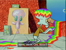 After Squidward picks that part up, it aligns with the rest of the rainbow's red color.