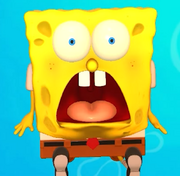 SpongeBob making the surprised face in The Cosmic Shake.