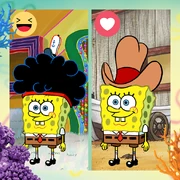 SpongeBob with an afro and cowboy hat.