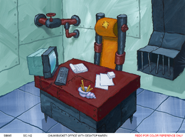 Chum Bucket office with desktop Karen background art