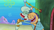 Mr. Mailman happily laughing with Squidward.
