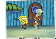 SpongeBob and Squidward walking together.