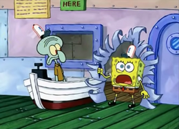 The dining wall back in its original colors; SpongeBob's buck teeth are also missing.