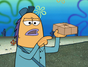 Mr. Mailman holding SpongeBob's package.