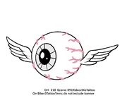 Flying eyeball tattoo
