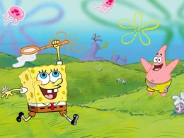 SpongeBob and Patrick in Jellyfish Fields.