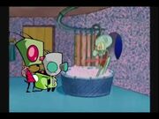 Zim and GIR at Squidward's house.