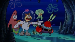 Tear trail at the cave entrance despite not being there in any other scene.