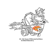 Monster driving a cart tattoo