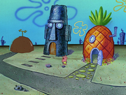 SpongeBob's house missing one of the windows in "Boating School."