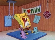 Spongebob beim Trainieren.
