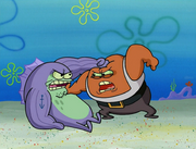 The bubba fish fighting the belt buckle thug.
