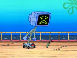 The vacation knob is missing when Karen shouts at Plankton.