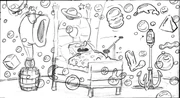Storyboard of an alternative version of SpongeBob waking up in his bed.