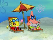 Spongebob holding Ice Cream & Patrick Sun Bathing
