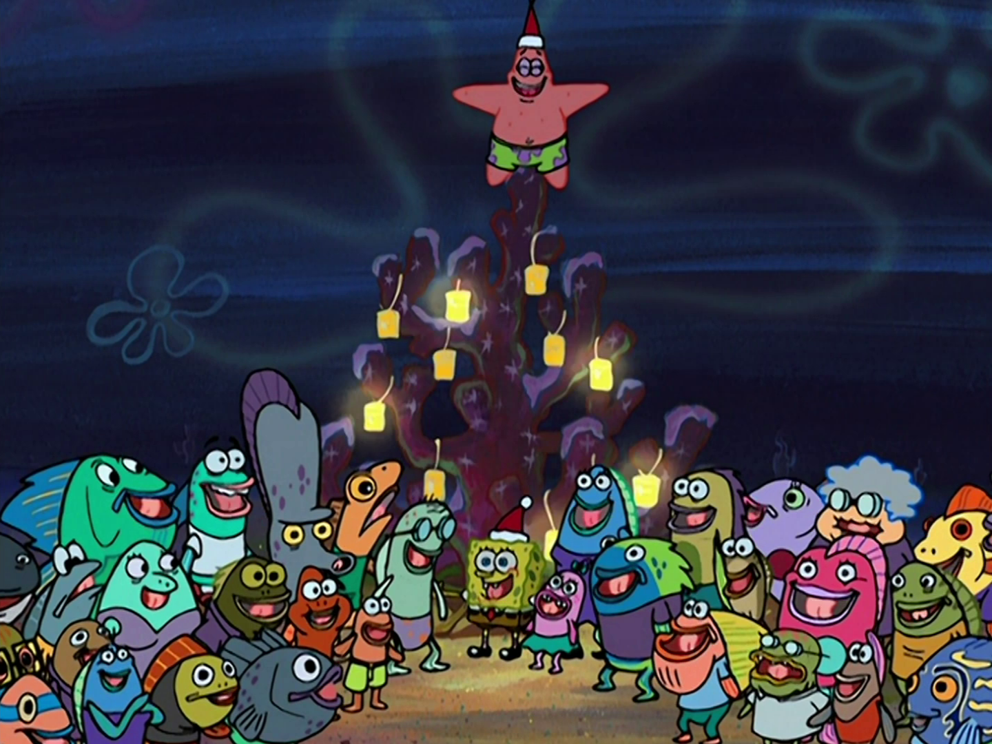 spongebob at the christmas party