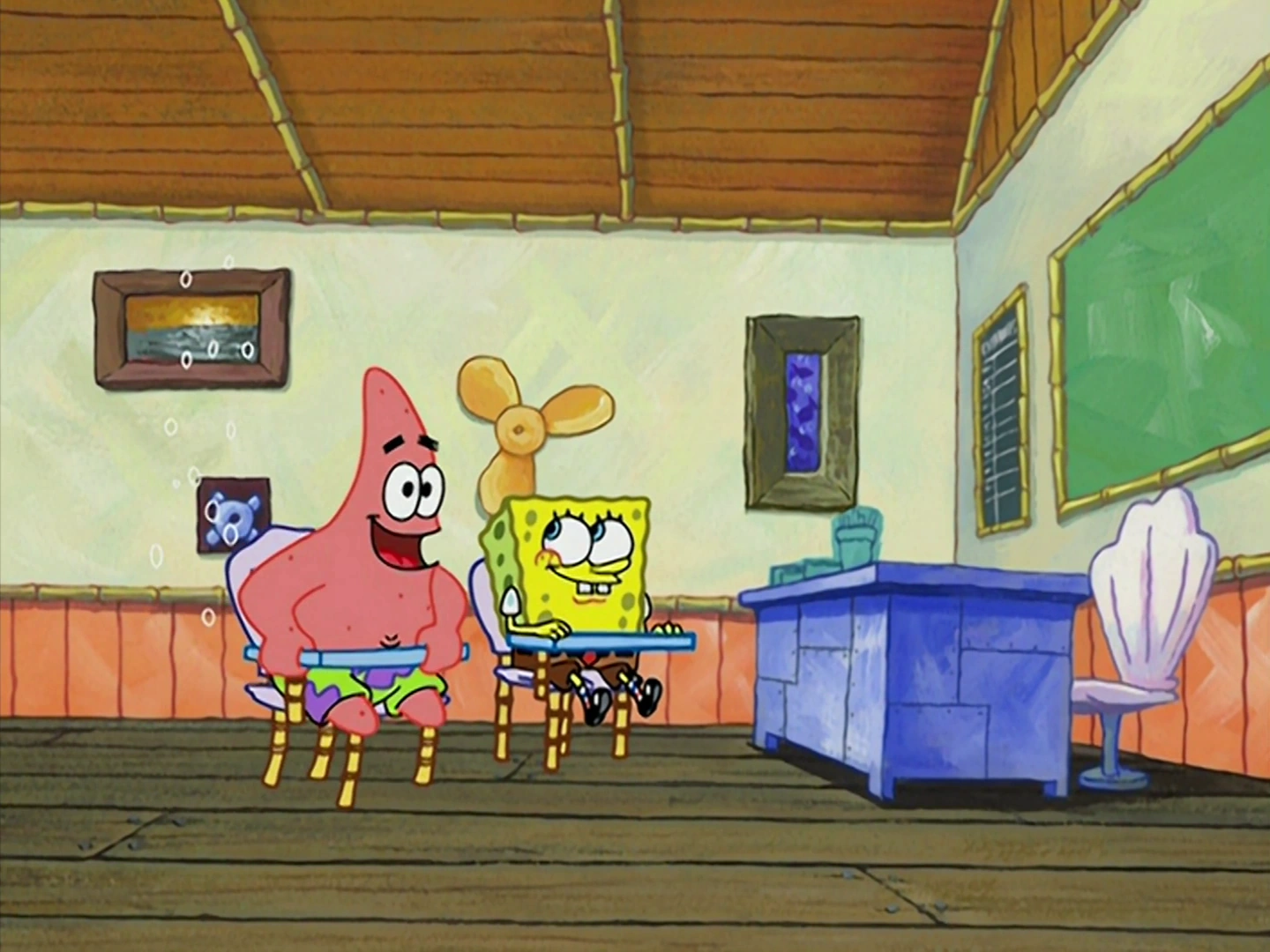 spongebob and patrick fighting boating school