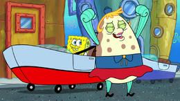 Mrs. Puff is free from SpongeBob's driving.