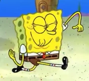 SpongeBob with an erroneously coloured and inked mouth.