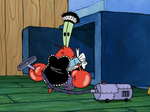 Mr. Krabs Wearing a Maid Outfit & Holding a Vacuum